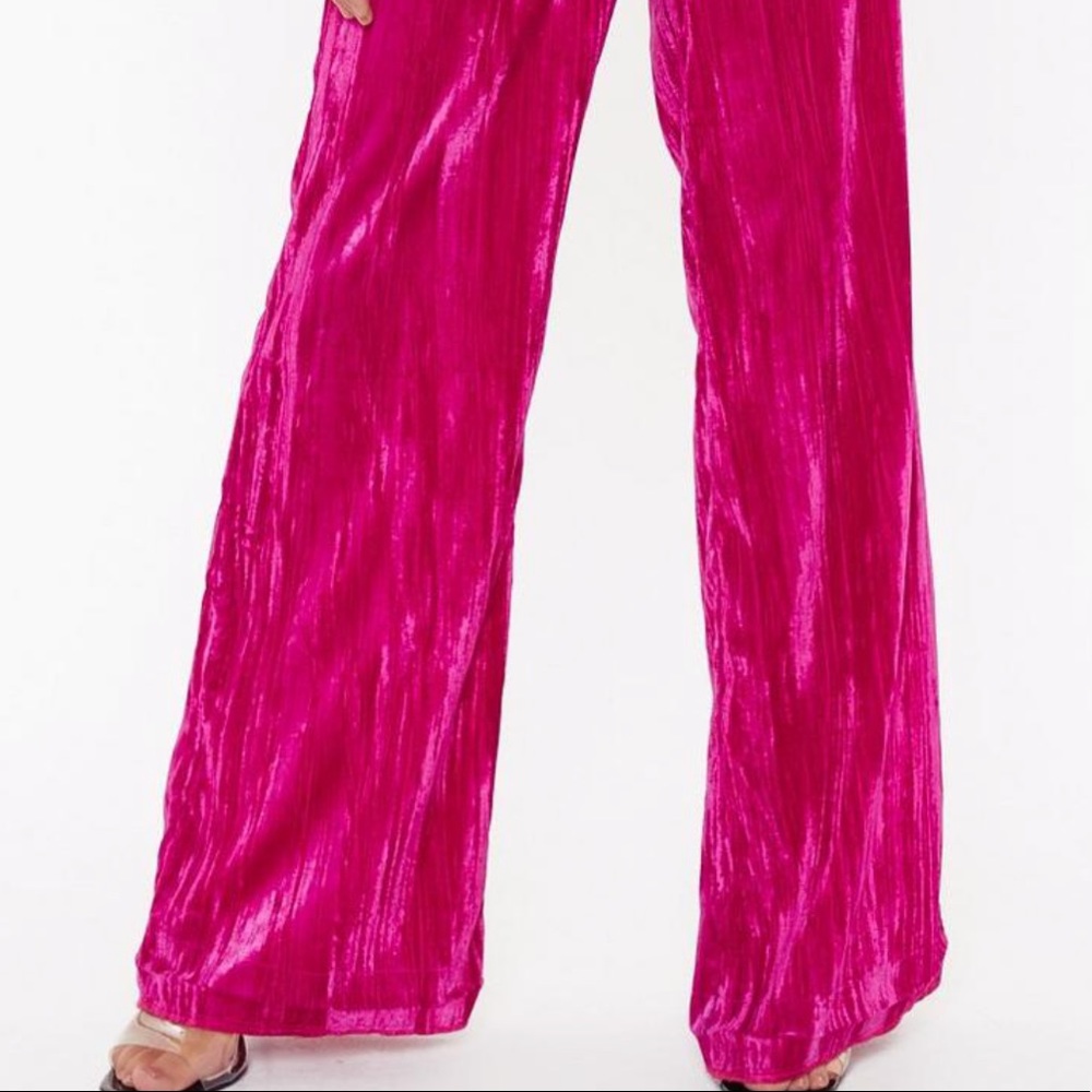 NWT NASTYGAL HOT PINK VELVET WIDE-LEG PANT 6 - Picture 4 of 4